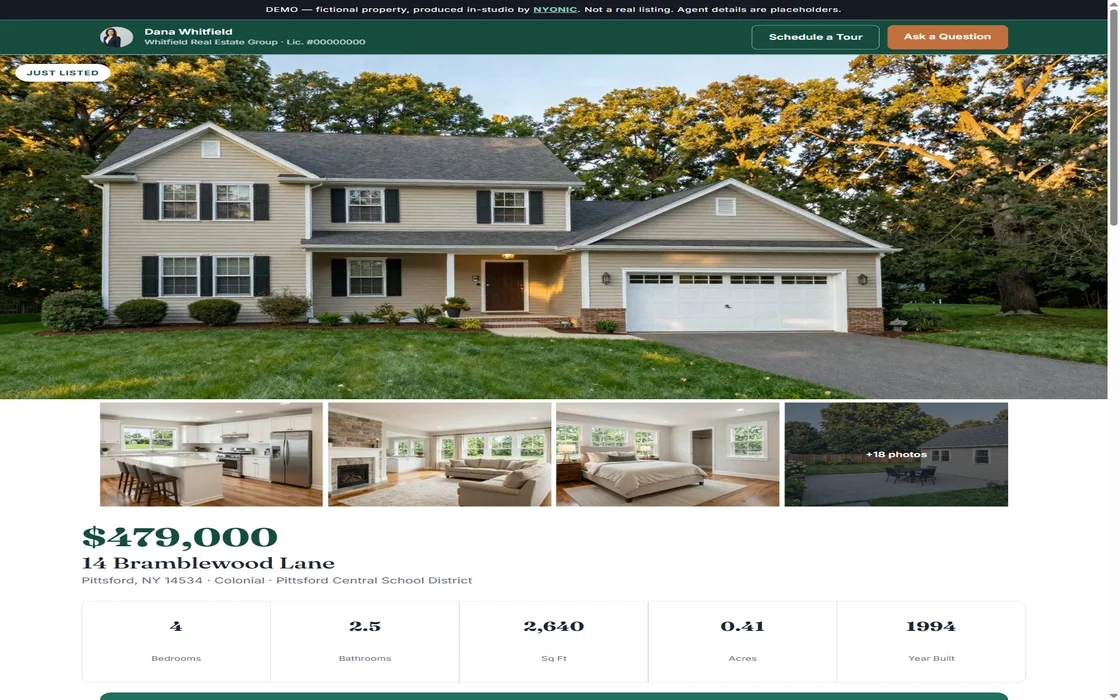 A single-property listing website for a Pittsford colonial