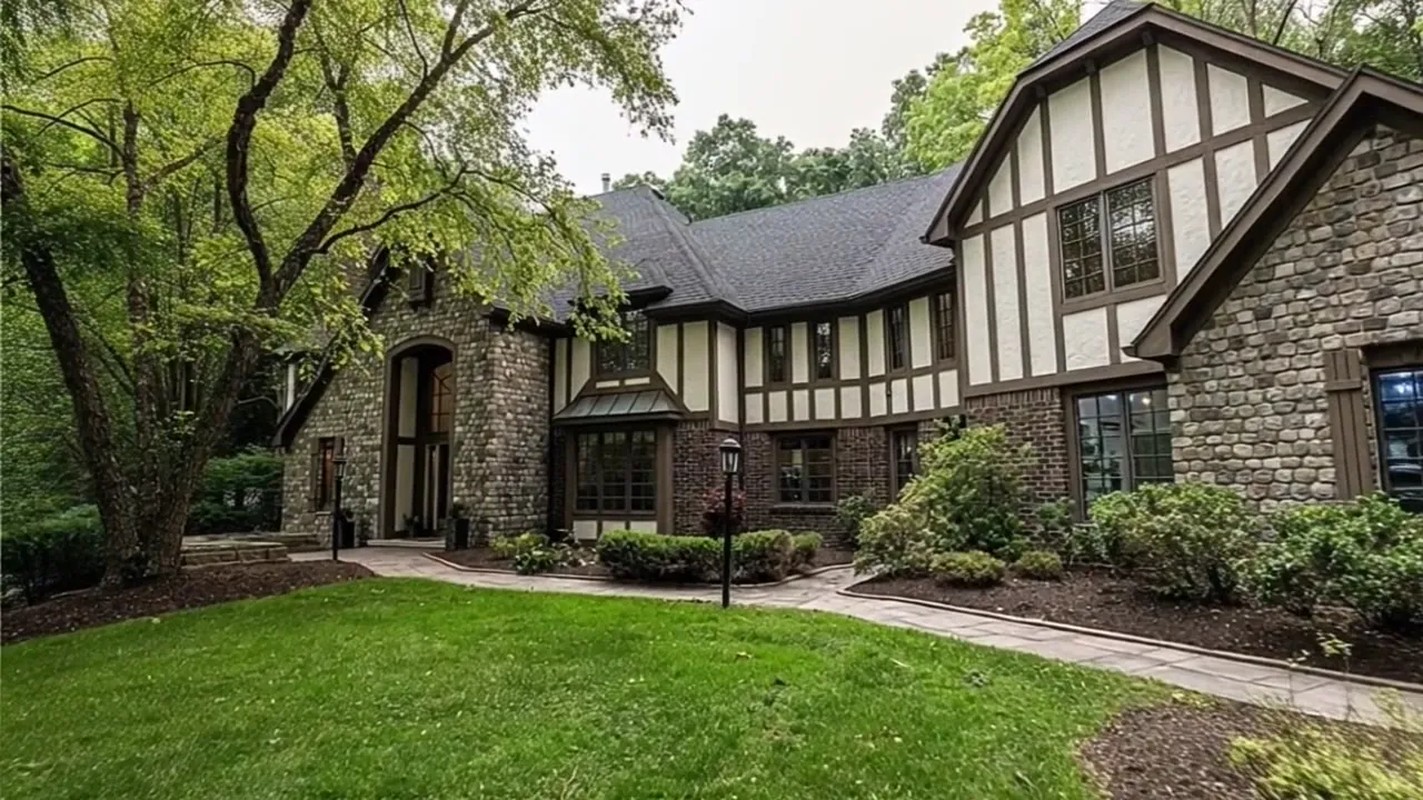 Aerial view of a luxury Pittsford property at golden hour