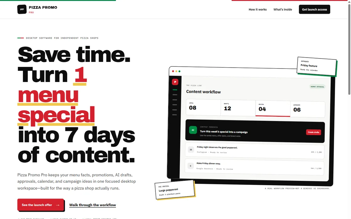 The Pizza Promo Pro app, one of four shipped NYONIC products
