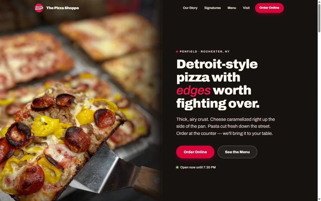 The Pizza Shoppe website, one of twelve live builds